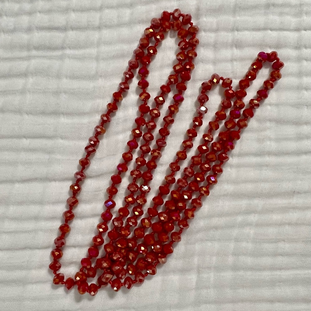 Frosted Cranberry Colored Sparkly Beaded 60 Inch Necklace
